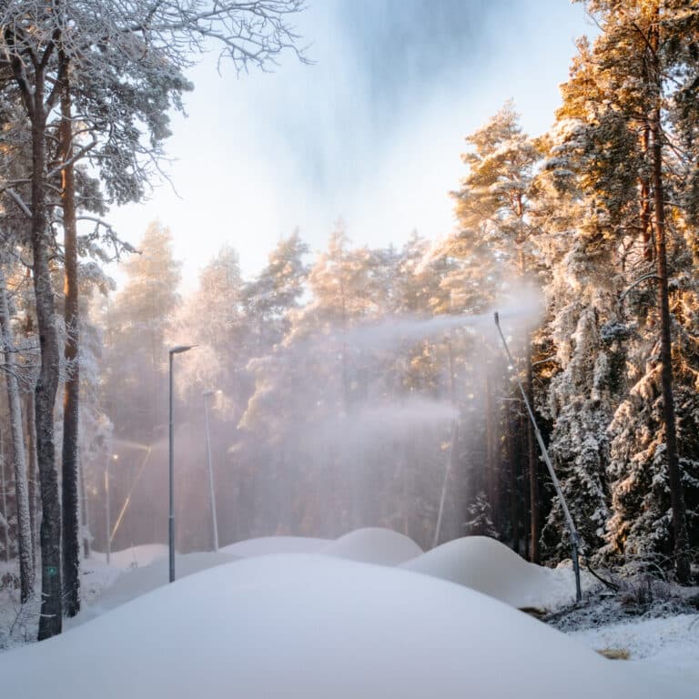 snöproduktion, konstsnöspår stockholm, längdskidor stockholm, lida friluftsgård